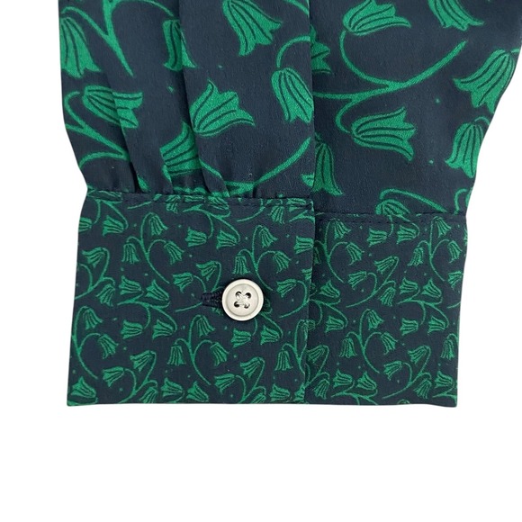 LOFT Navy Green Floral Long Sleeve Peplum Top Boho Peasant Feminine Size Small - Picture 6 of 9